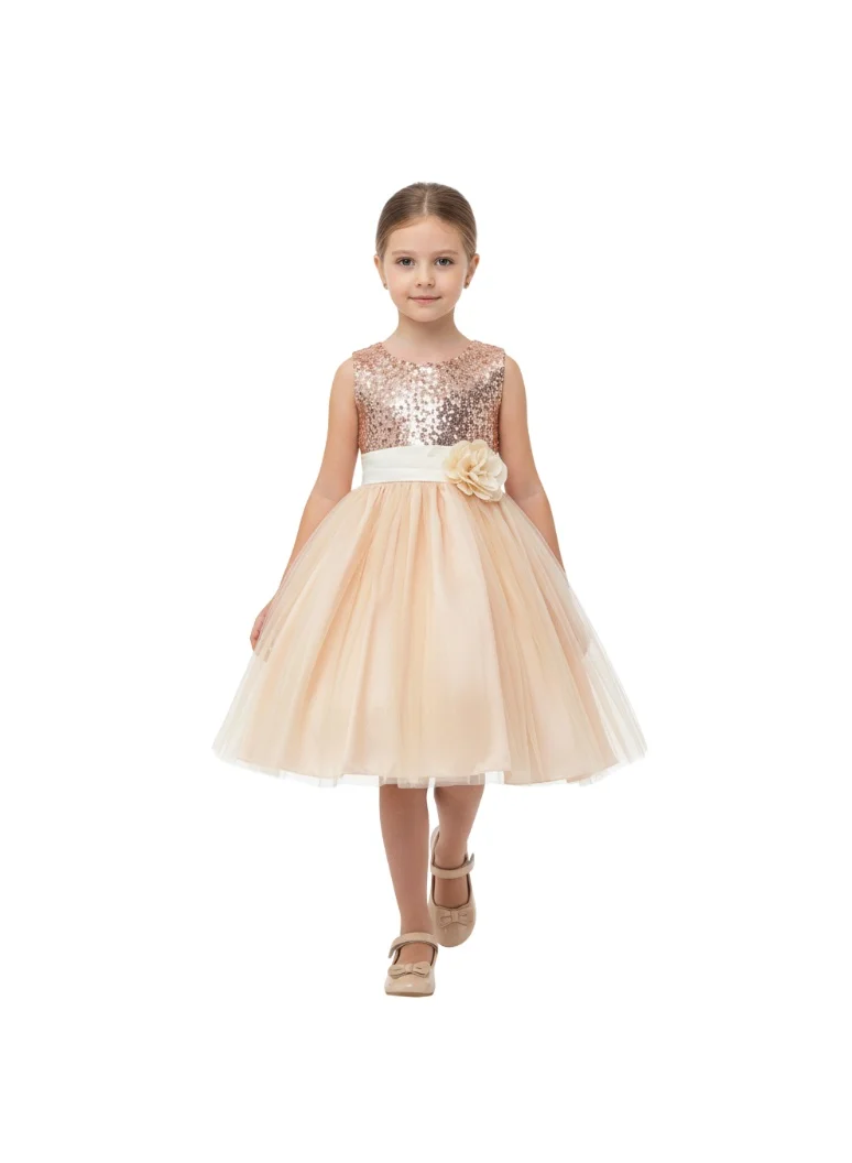 دىدانيالا فستان لامع بالترتر والزهور بلون الشمبانيا